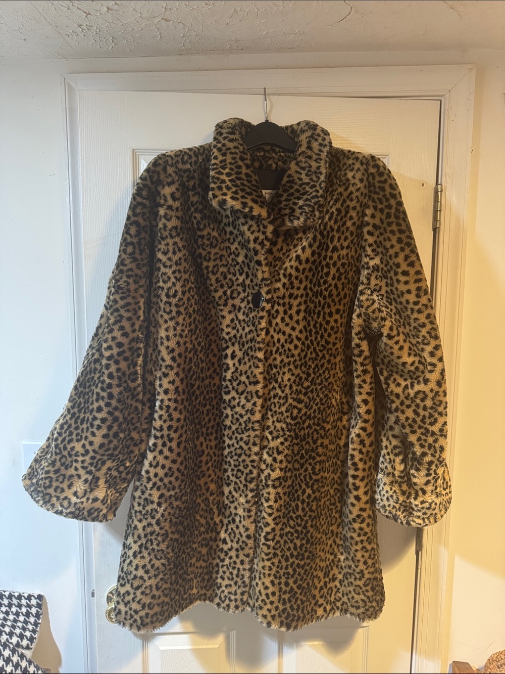 Women's Leopard Print Faux Fur Trench Coat - Brown